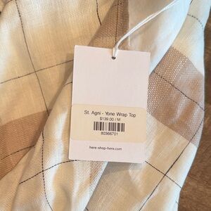 St. Agni Wrap Top in Cream, Beige & Black Grid